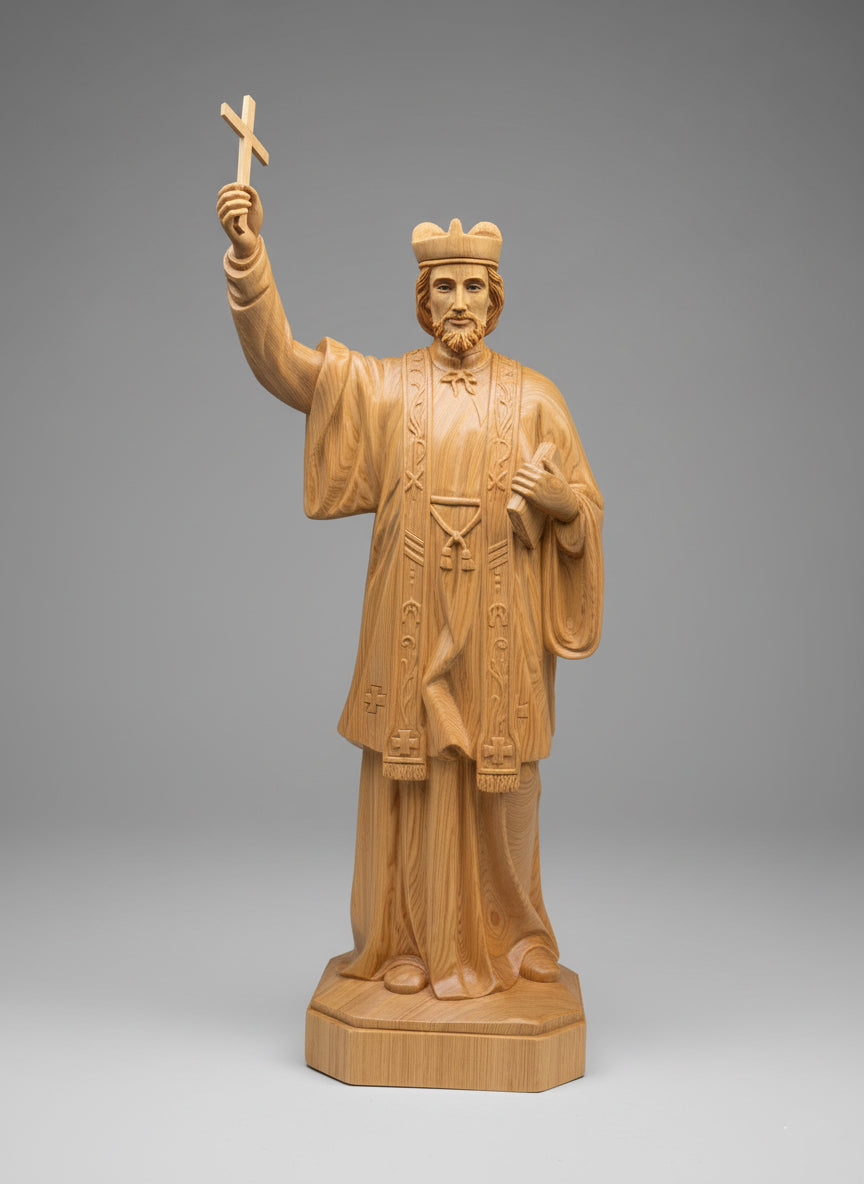 Saint Francis Xavier Wooden Statue, St. Francis Xavier Apostle Wood Carving, Handmade Catholic Missionary Sculpture, Christian Religious Decor